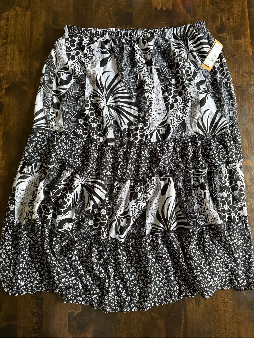 Notations Black and White Tiered Midi Skirt